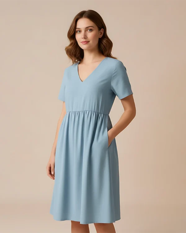 V-Neck Tencel Midi Dress
