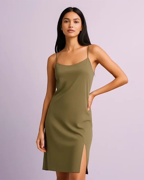 Ribbed Knit Side-Slit Dress